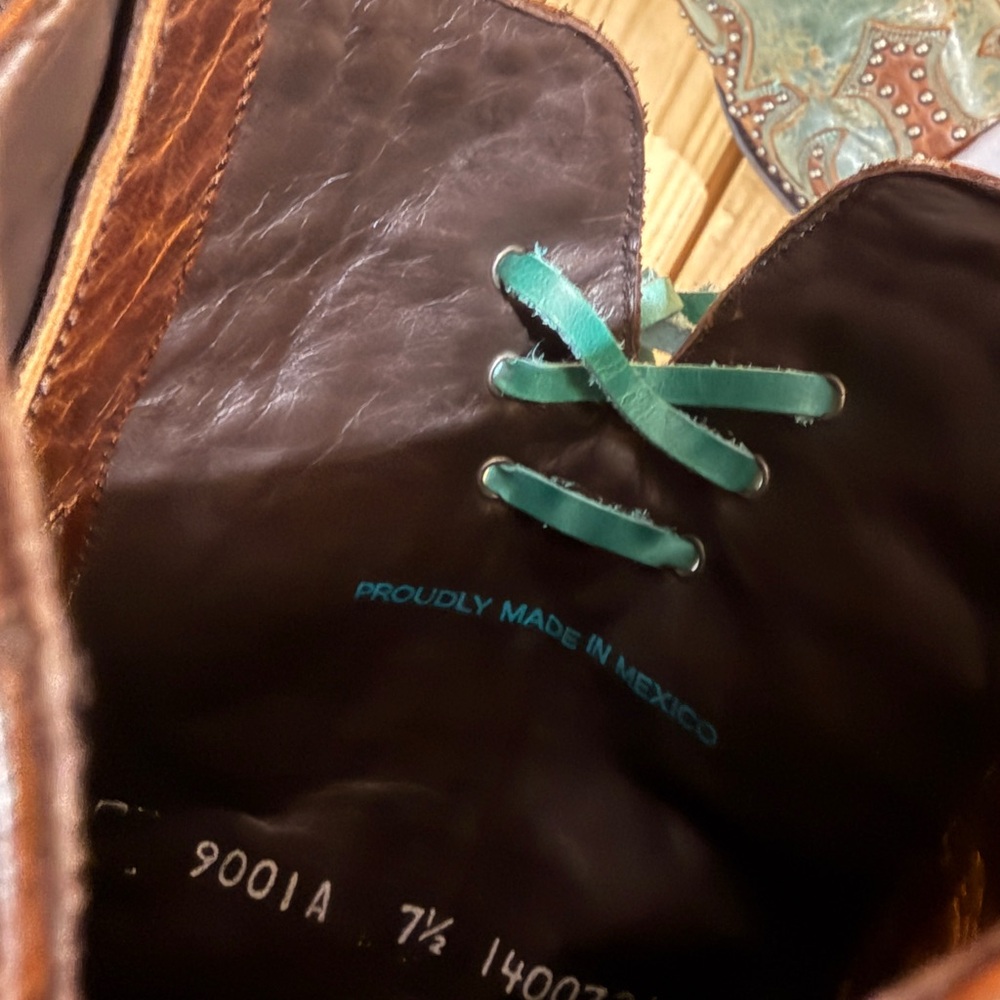 Double D Ranch Brown and Turquoise Embroidered Western Heeled Boots - Picture 8 of 8